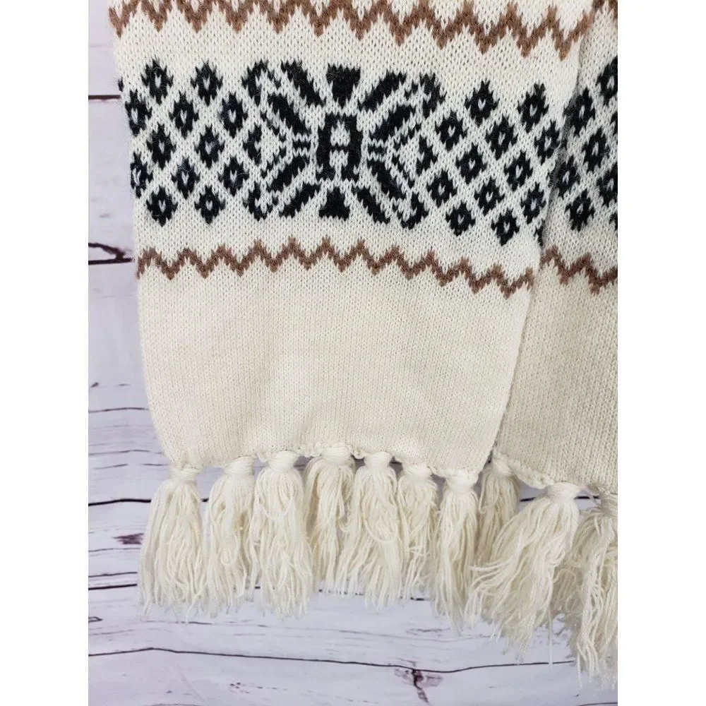 Etienne Aigner Acrylic snowflake knit white scarf  ski winter warm vintage‎